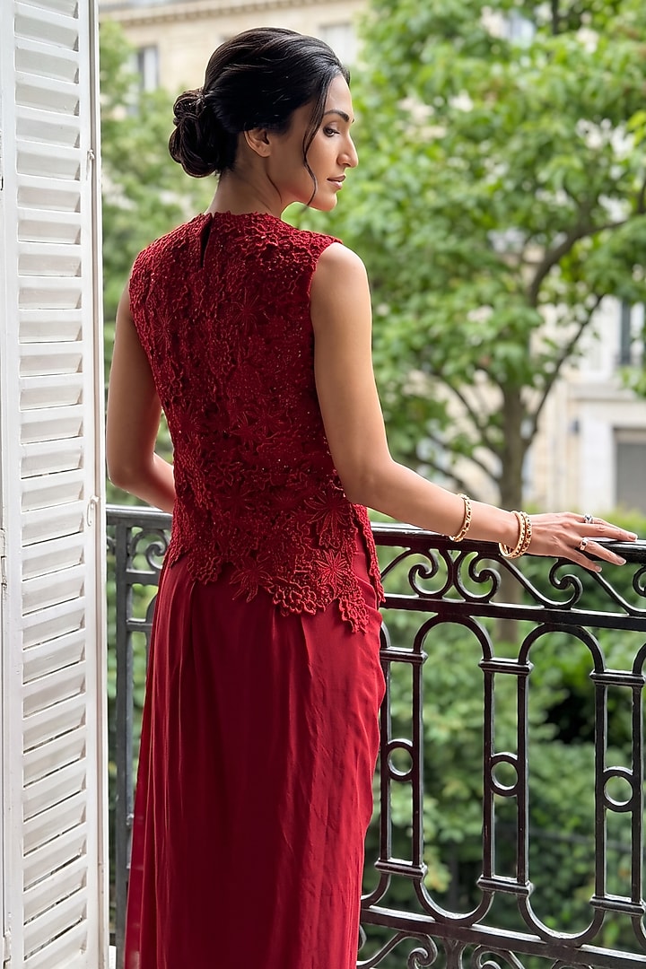 Red Satin Silk Dhoti Set by Aneesh Agarwaal PRET at Pernia's Pop Up Shop