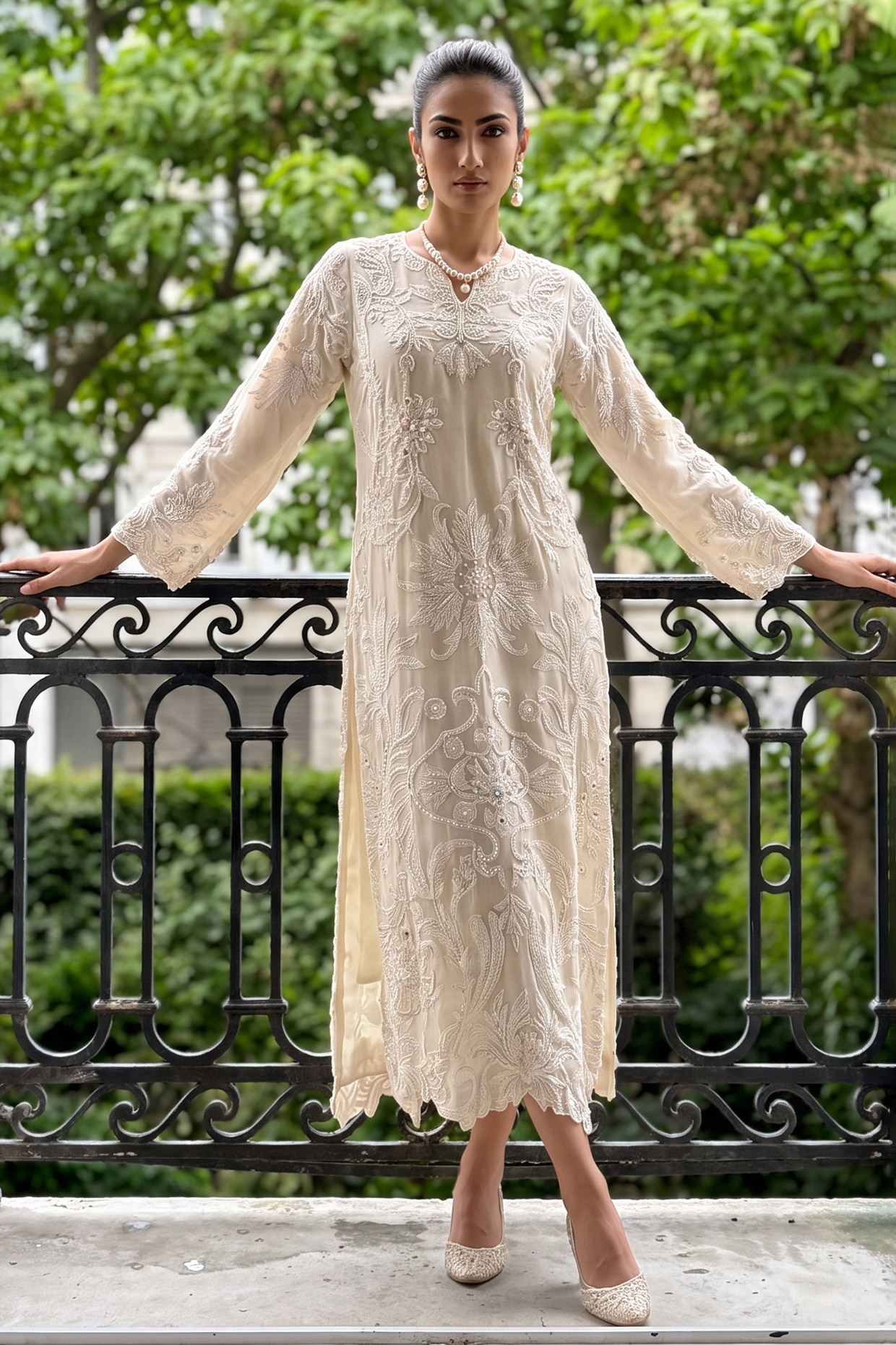 Aneesh Agarwaal PRET White Silk Organza Sequin Embroidered Kurta Set