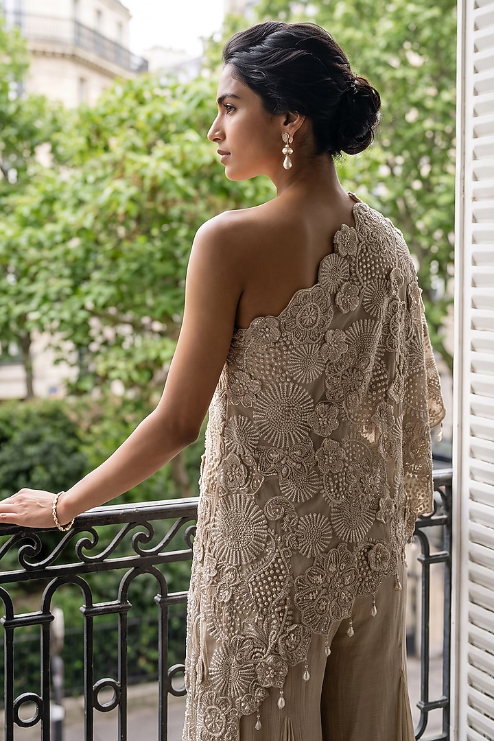 Grey Shimmer Chiffon Wedding Sharara Set by Aneesh Agarwaal PRET at Pernia's Pop Up Shop