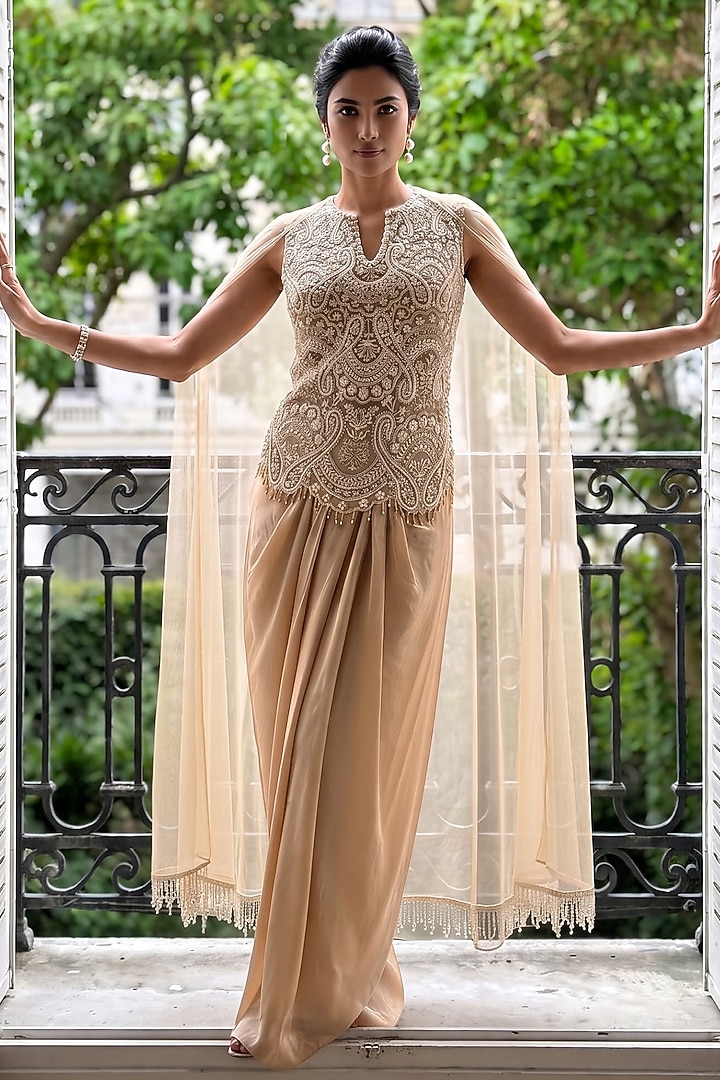 Gold Silk Satin Dhoti Set by Aneesh Agarwaal PRET at Pernia's Pop Up Shop