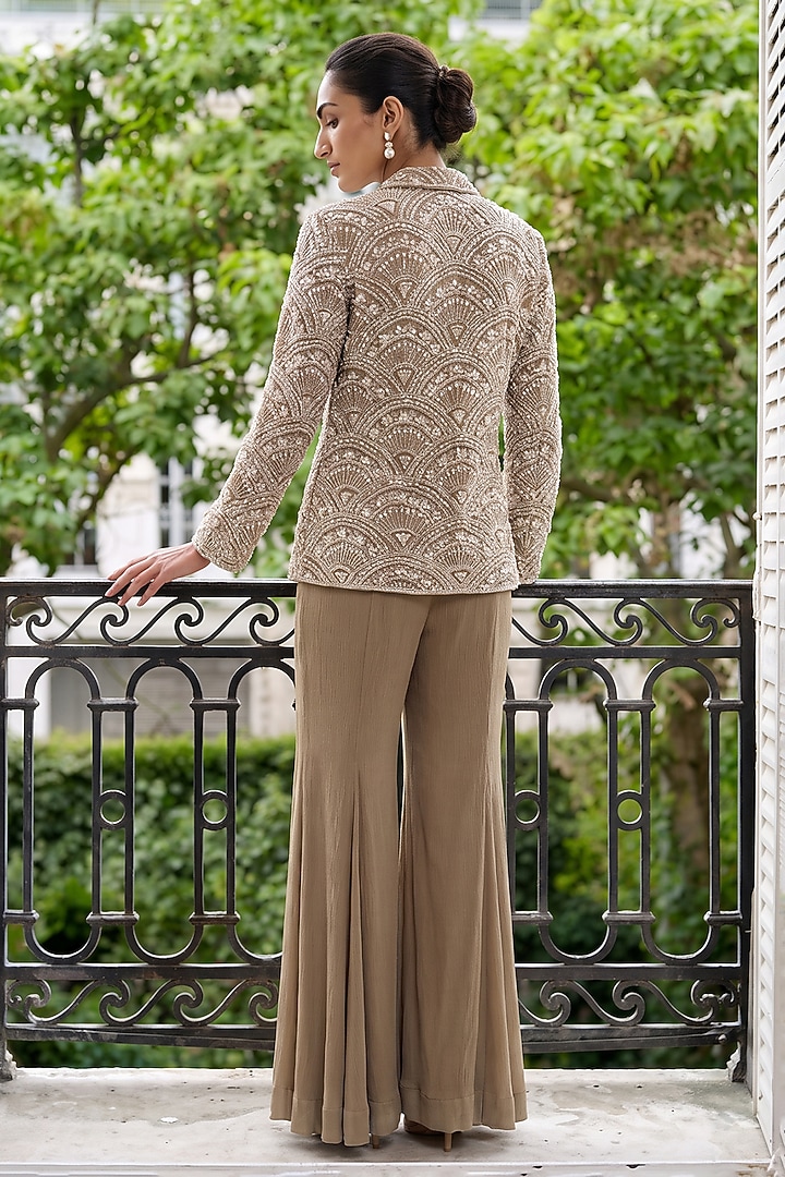 Taupe Silk Chiffon Bridal Sharara Set by Aneesh Agarwaal PRET at Pernia's Pop Up Shop