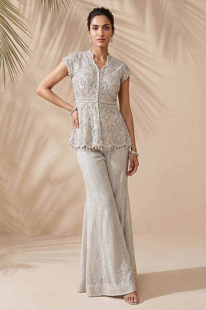 Ivory Silk Organza & Tulle Embroidered Co-Ord Set by Aneesh Agarwaal PRET at Pernia's Pop Up Shop