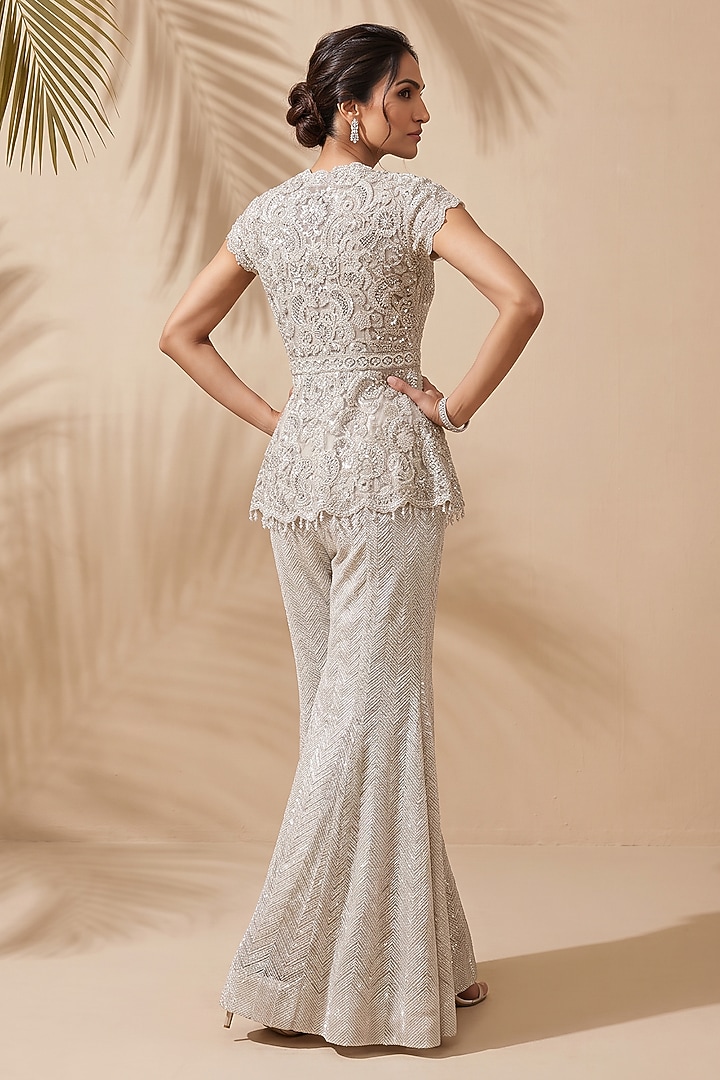 Ivory Silk Organza & Tulle Embroidered Co-Ord Set by Aneesh Agarwaal PRET at Pernia's Pop Up Shop