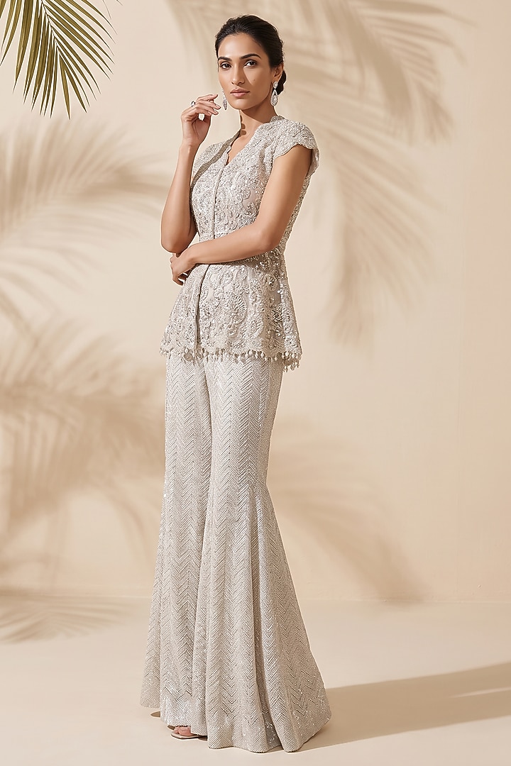 Ivory Silk Organza & Tulle Embroidered Co-Ord Set by Aneesh Agarwaal PRET at Pernia's Pop Up Shop