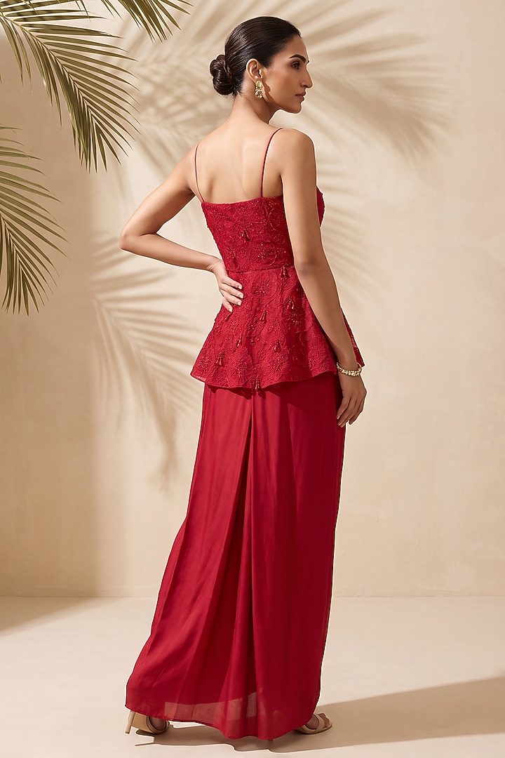 Red Satin Dhoti Set by Aneesh Agarwaal PRET at Pernia's Pop Up Shop