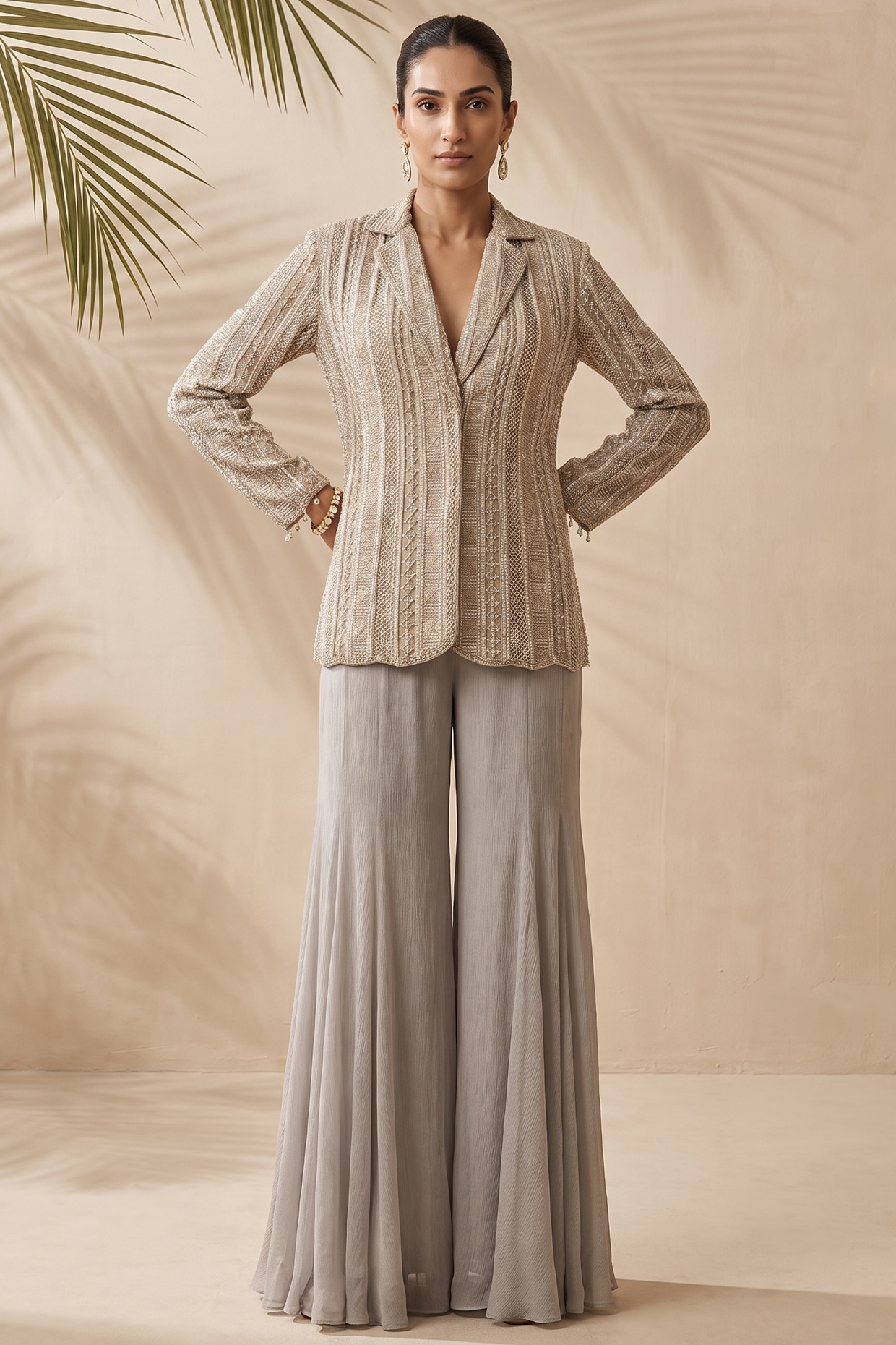 Aneesh Agarwaal PRET Grey Silk Organza Sharara Set