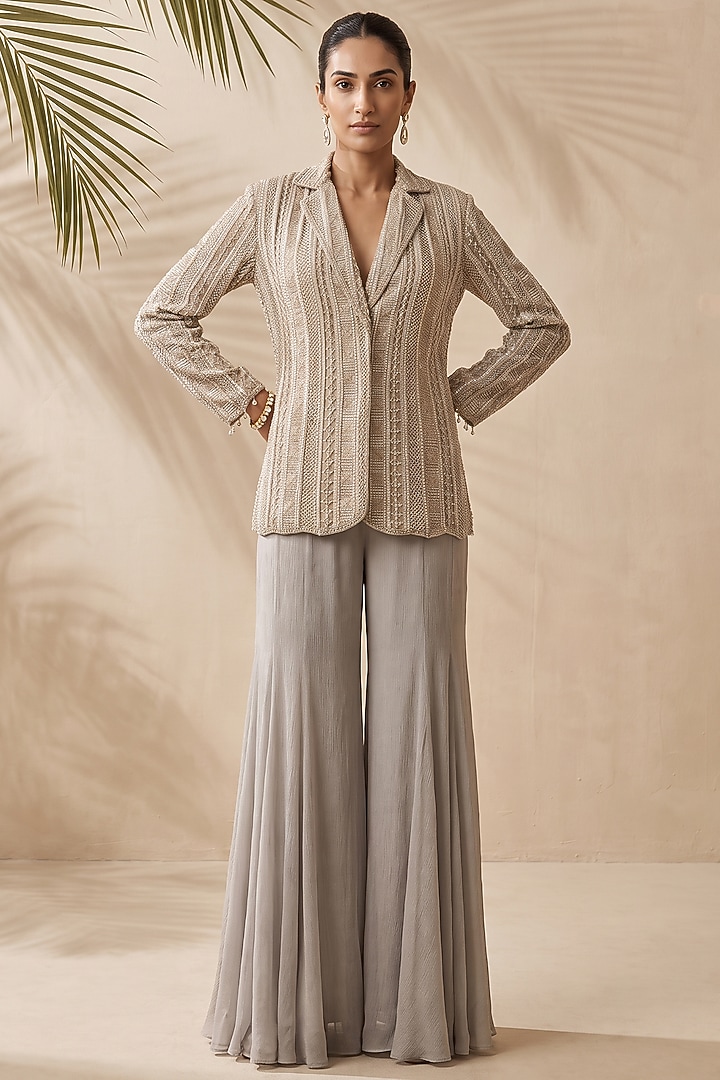 Grey Silk Organza Bridal Sharara Set by Aneesh Agarwaal PRET at Pernia's Pop Up Shop