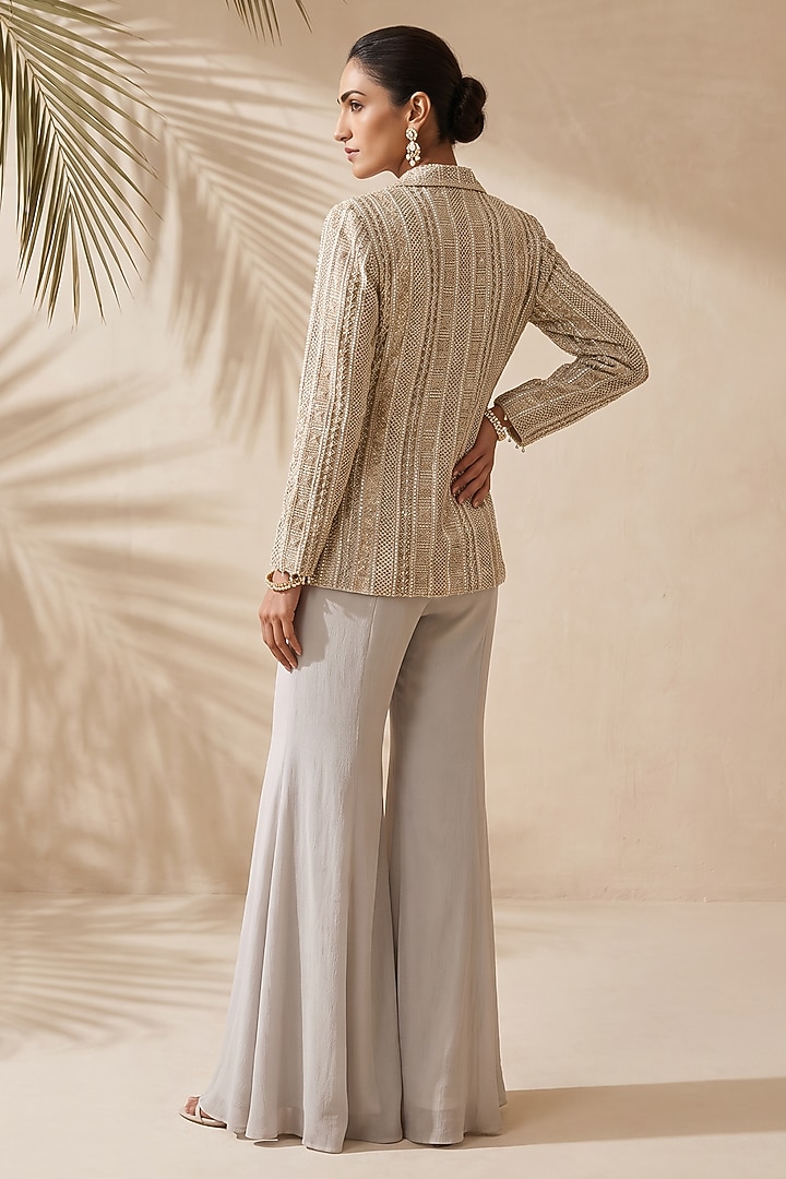 Grey Silk Organza Bridal Sharara Set by Aneesh Agarwaal PRET at Pernia's Pop Up Shop