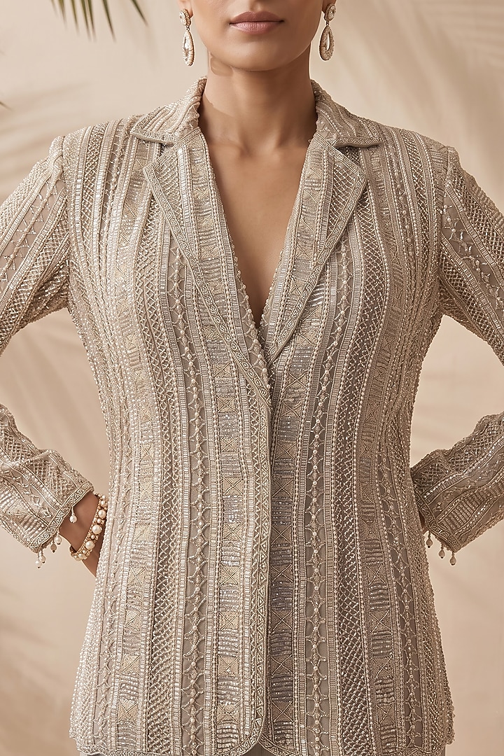 Grey Silk Organza Bridal Sharara Set by Aneesh Agarwaal PRET at Pernia's Pop Up Shop