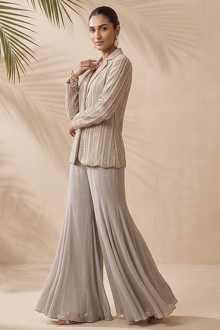 Grey Silk Organza Bridal Sharara Set by Aneesh Agarwaal PRET at Pernia's Pop Up Shop