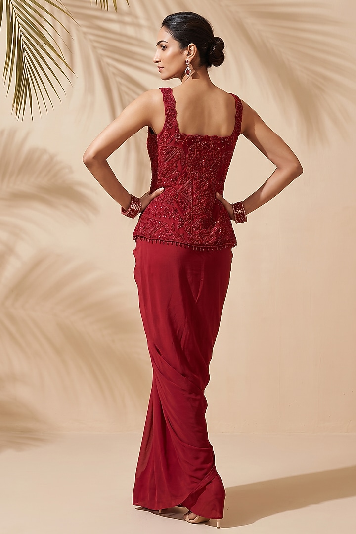 Red Satin Dhoti Set by Aneesh Agarwaal PRET at Pernia's Pop Up Shop