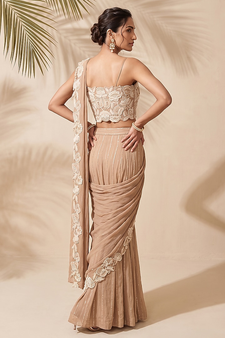 Gold Georgette Sequin Embroidered Sharara Wedding Saree Set by Aneesh Agarwaal PRET at Pernia's Pop Up Shop
