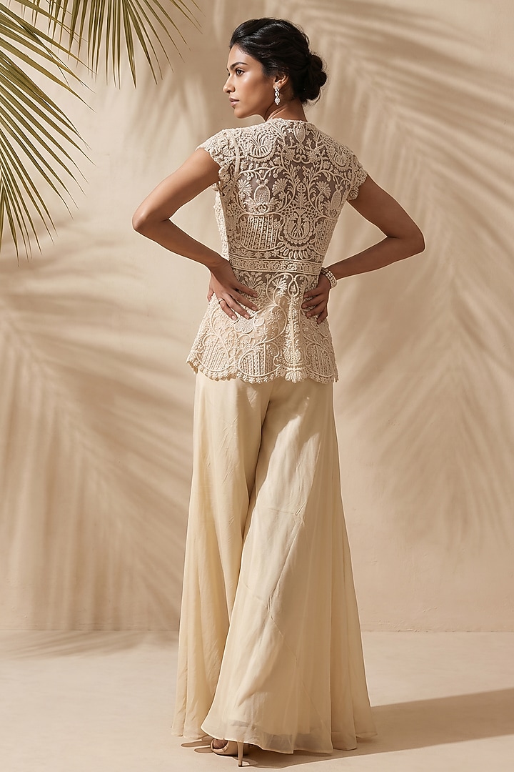 Ivory Silk Organza Bridal Sharara Set by Aneesh Agarwaal PRET at Pernia's Pop Up Shop