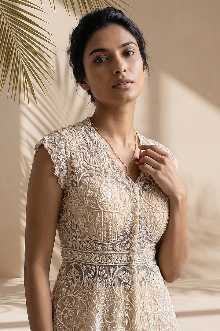 Ivory Silk Organza Bridal Sharara Set by Aneesh Agarwaal PRET at Pernia's Pop Up Shop