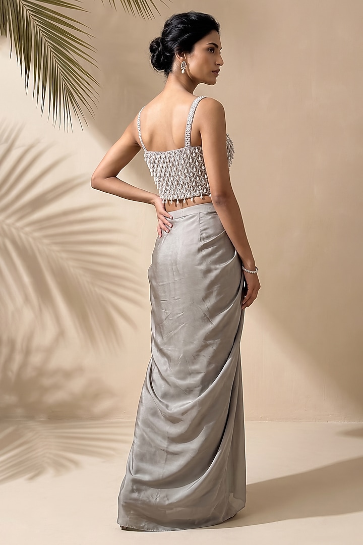 Grey Satin Dhoti Set by Aneesh Agarwaal PRET at Pernia's Pop Up Shop