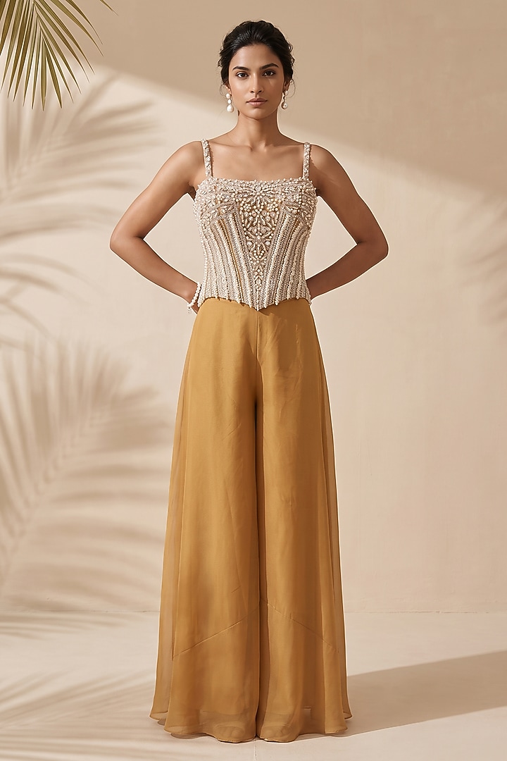 Gold Organza Palazzo Set by Aneesh Agarwaal PRET at Pernia's Pop Up Shop