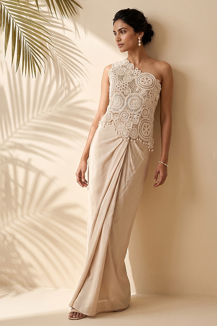 Ivory Satin Silk Skirt Set by Aneesh Agarwaal PRET at Pernia's Pop Up Shop