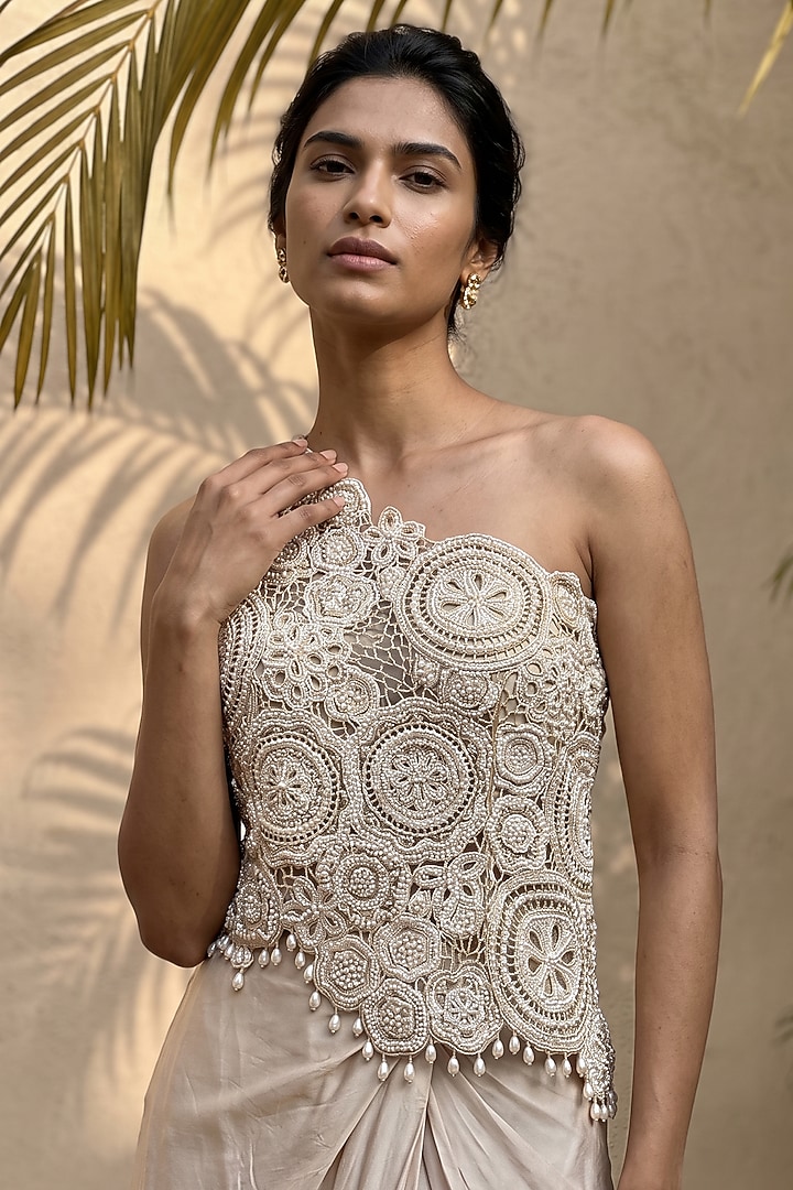 Ivory Satin Silk Skirt Set by Aneesh Agarwaal PRET at Pernia's Pop Up Shop