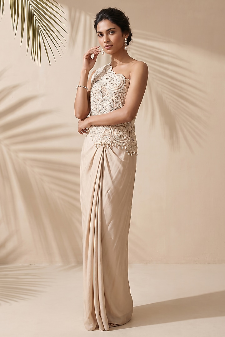 Ivory Satin Silk Skirt Set by Aneesh Agarwaal PRET at Pernia's Pop Up Shop