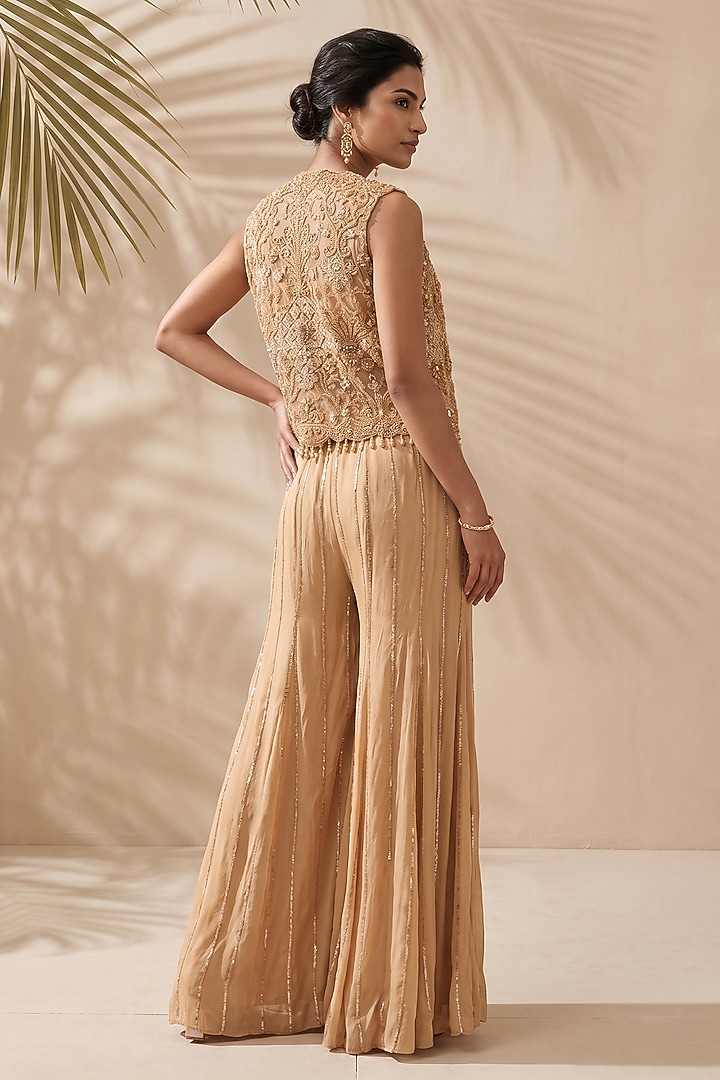 Gold Organza Pearl Embroidered Bridal Sharara Set by Aneesh Agarwaal PRET at Pernia's Pop Up Shop