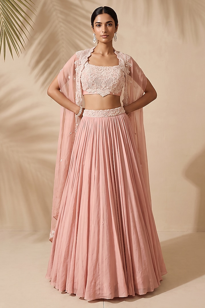Pink Satin Organza Skirt Set by Aneesh Agarwaal PRET at Pernia's Pop Up Shop