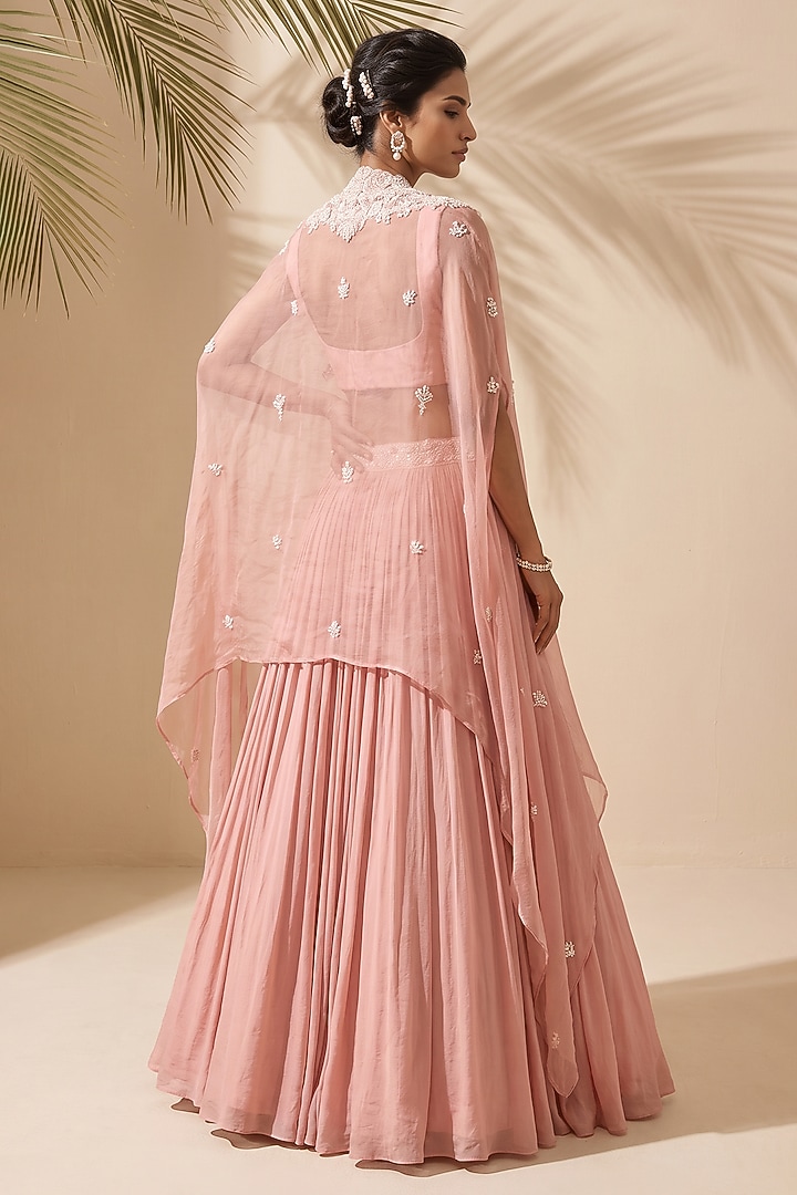 Pink Satin Organza Skirt Set by Aneesh Agarwaal PRET at Pernia's Pop Up Shop