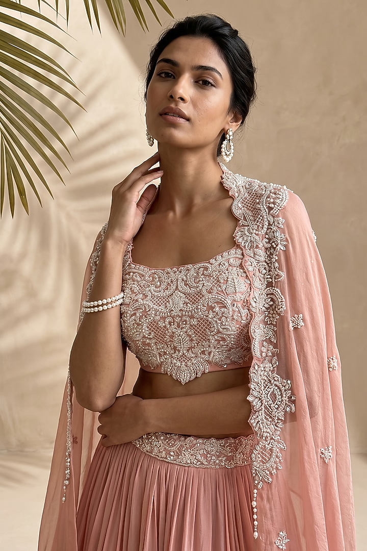 Pink Satin Organza Skirt Set by Aneesh Agarwaal PRET at Pernia's Pop Up Shop