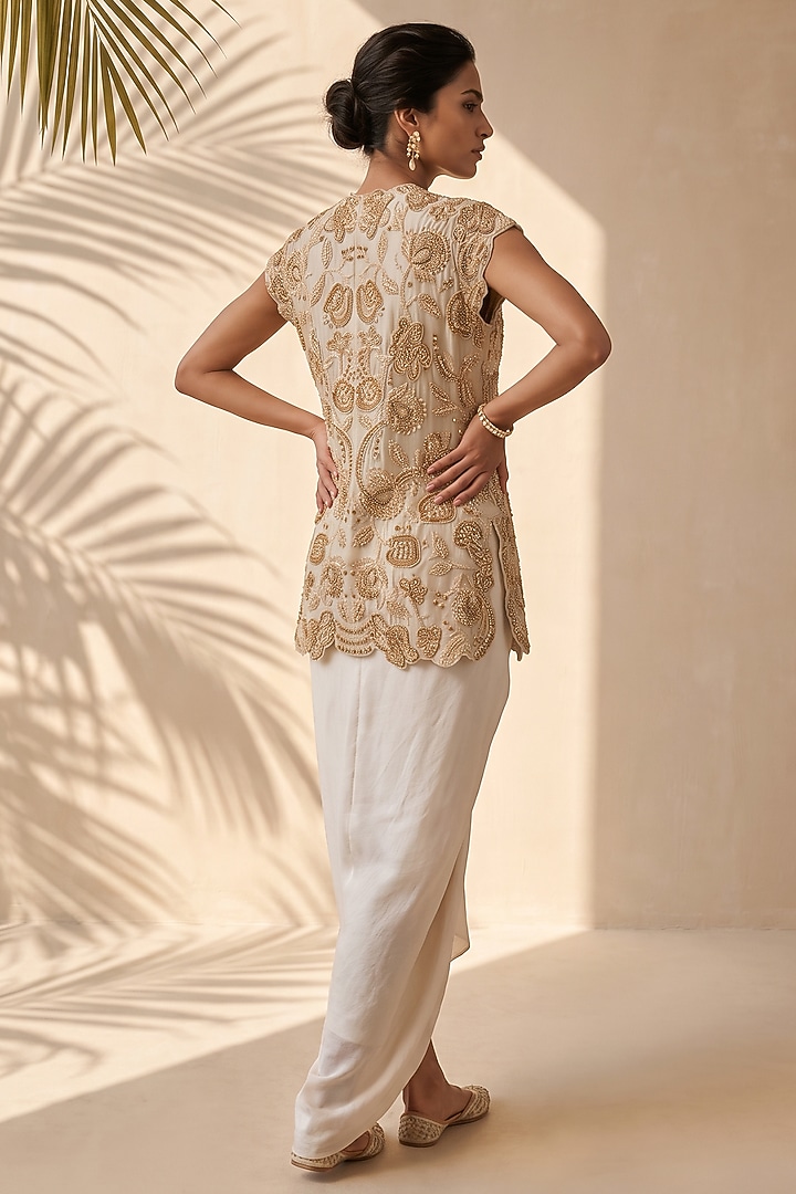 Ivory Silk Dupion Crepe Draped Skirt Set by Aneesh Agarwaal PRET at Pernia's Pop Up Shop