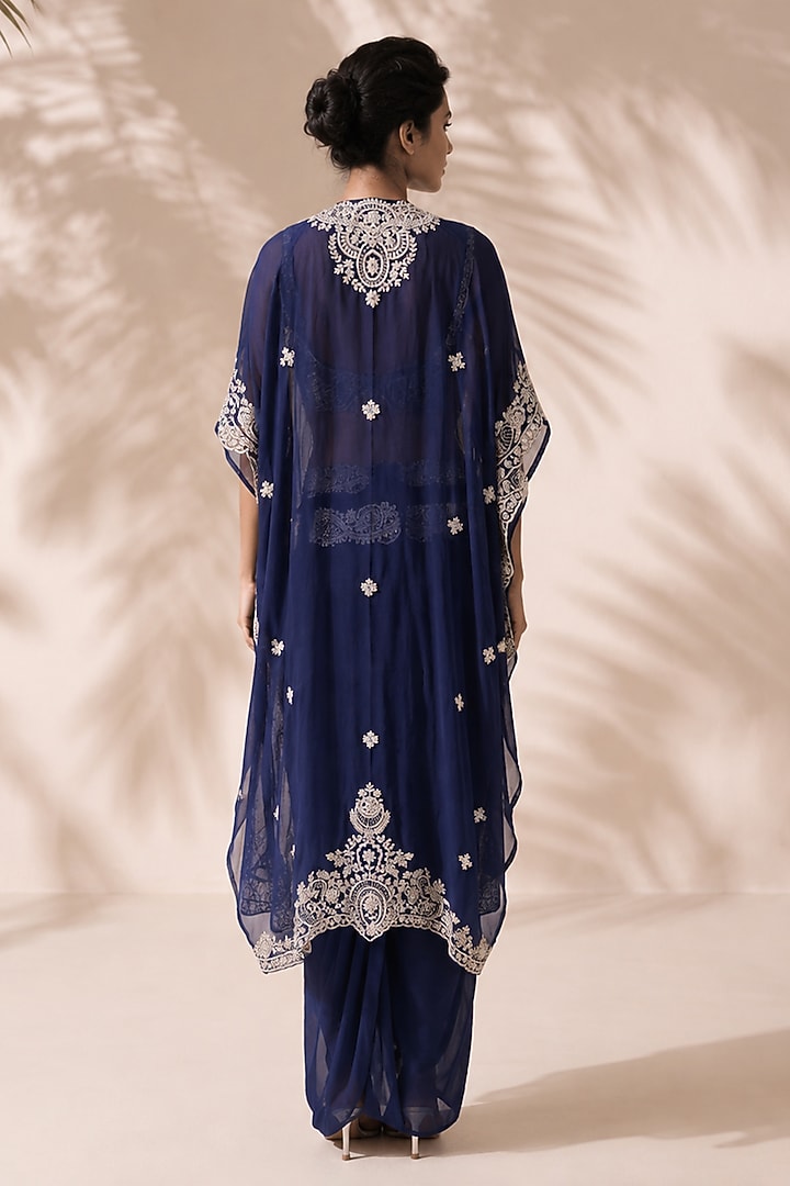 Blue Dupion Silk Crepe Skirt Set by Aneesh Agarwaal PRET at Pernia's Pop Up Shop