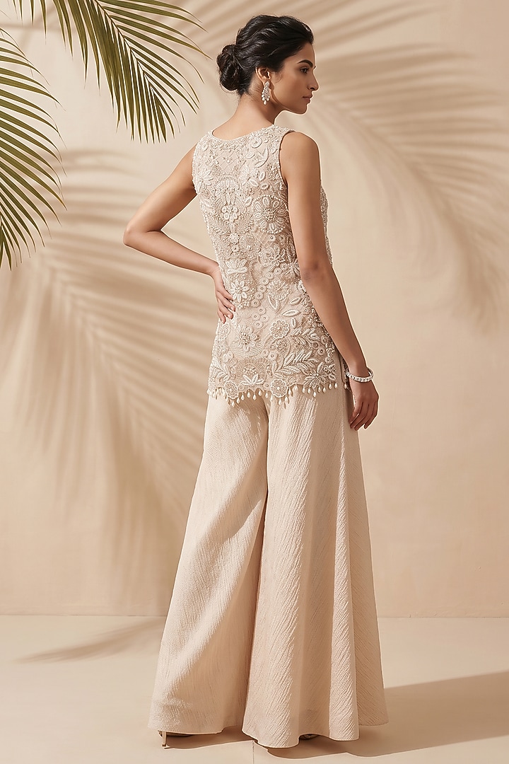 Cream Crushed Tissue Bridal Sharara Set by Aneesh Agarwaal PRET at Pernia's Pop Up Shop