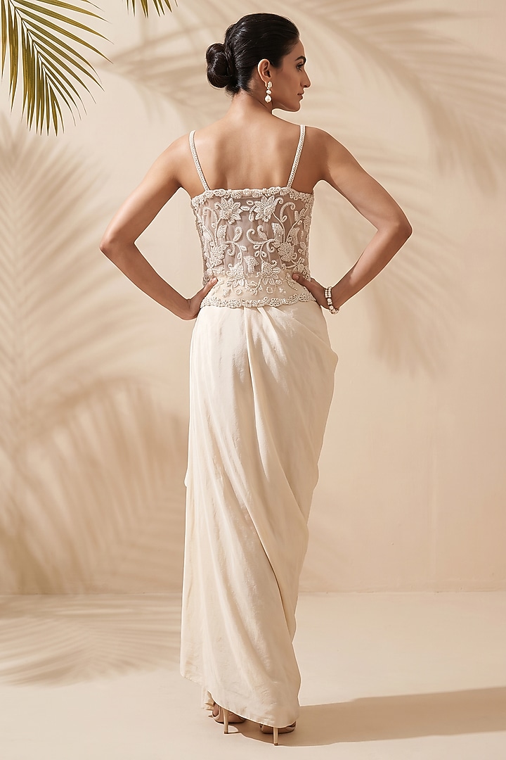 Ivory Silk Dupion Crepe Draped Skirt Set by Aneesh Agarwaal PRET at Pernia's Pop Up Shop