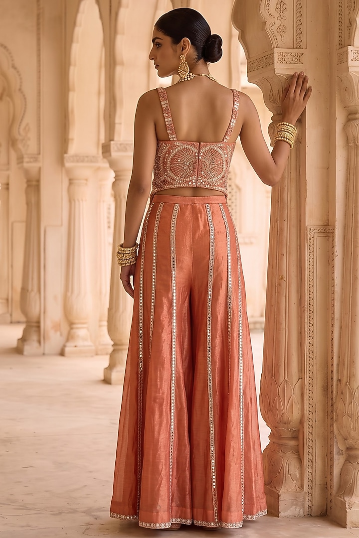 Orange Silk Tissue Hand Embroidered Wedding Sharara Set by Aneesh Agarwaal PRET at Pernia's Pop Up Shop