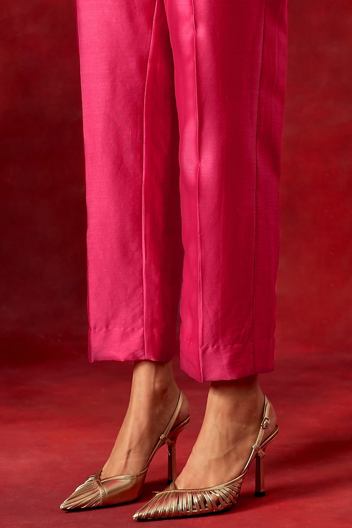 Fuchsia Silk Chanderi Resham Embroidered Kurta Set by Anantaa By Roohi Trehan at Pernia's Pop Up Shop