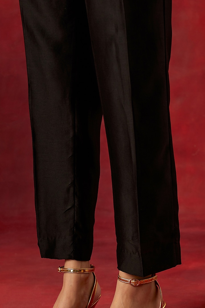 Black Silk Chanderi Resham Embroidered Kurta Set by Anantaa By Roohi Trehan at Pernia's Pop Up Shop