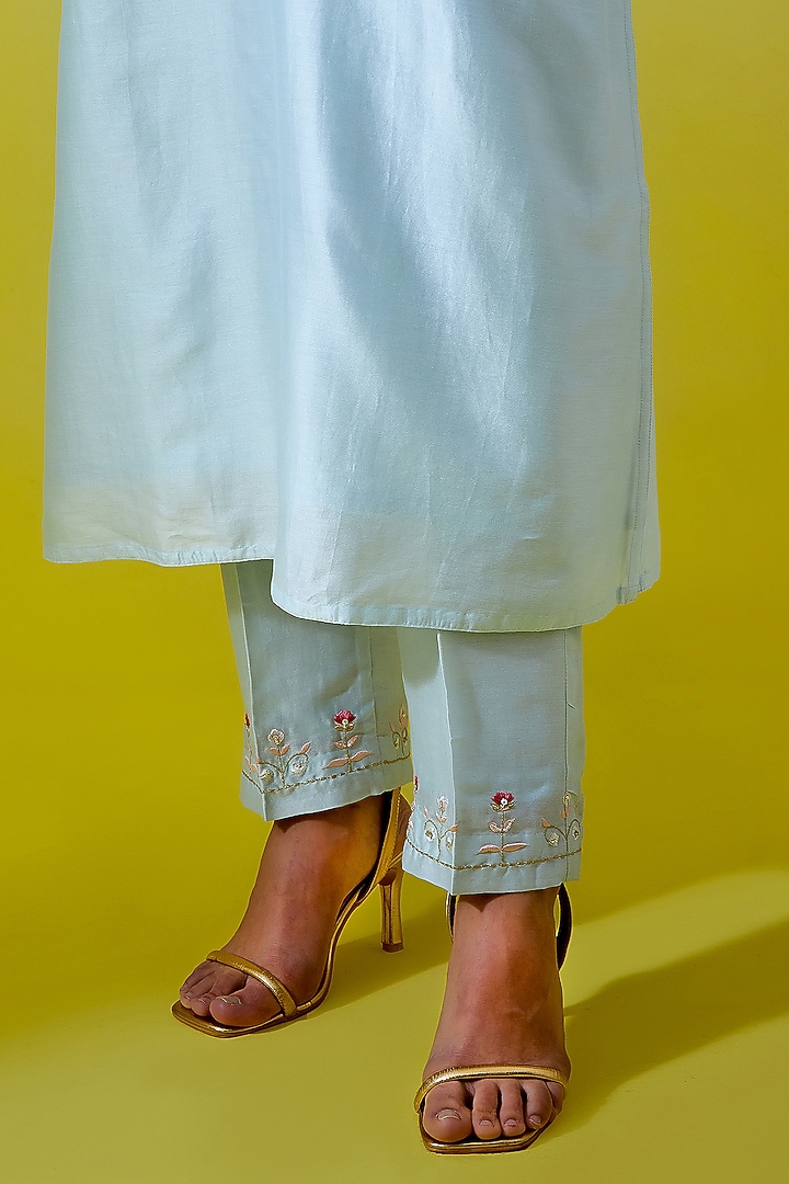 Light Blue Silk Chanderi Embroidered Kurta Set by Anantaa By Roohi Trehan at Pernia's Pop Up Shop