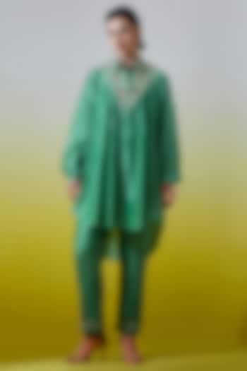 Green Silk Chanderi Embroidered Co-Ord Set by Anantaa By Roohi Trehan at Pernia's Pop Up Shop