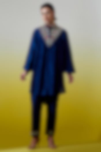 Blue Silk Chanderi Embroidered Co-Ord Set by Anantaa By Roohi Trehan at Pernia's Pop Up Shop