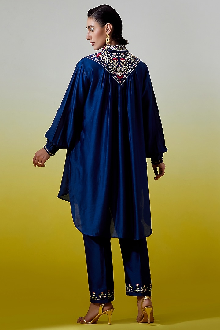 Blue Silk Chanderi Embroidered Co-Ord Set by Anantaa By Roohi Trehan at Pernia's Pop Up Shop