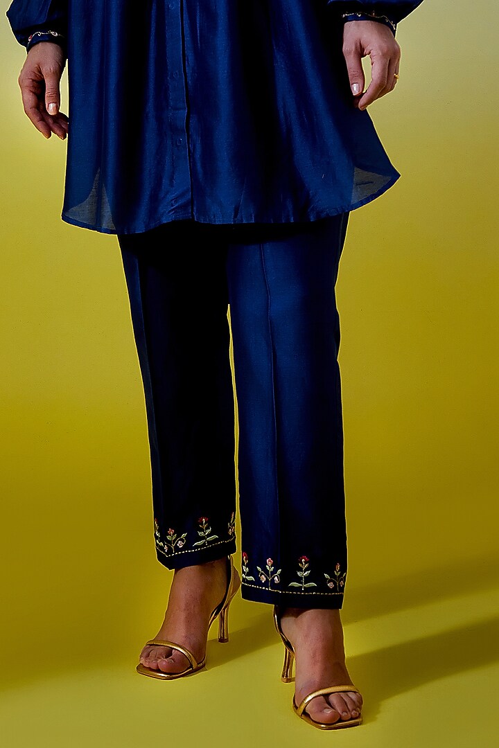 Blue Silk Chanderi Embroidered Co-Ord Set by Anantaa By Roohi Trehan at Pernia's Pop Up Shop