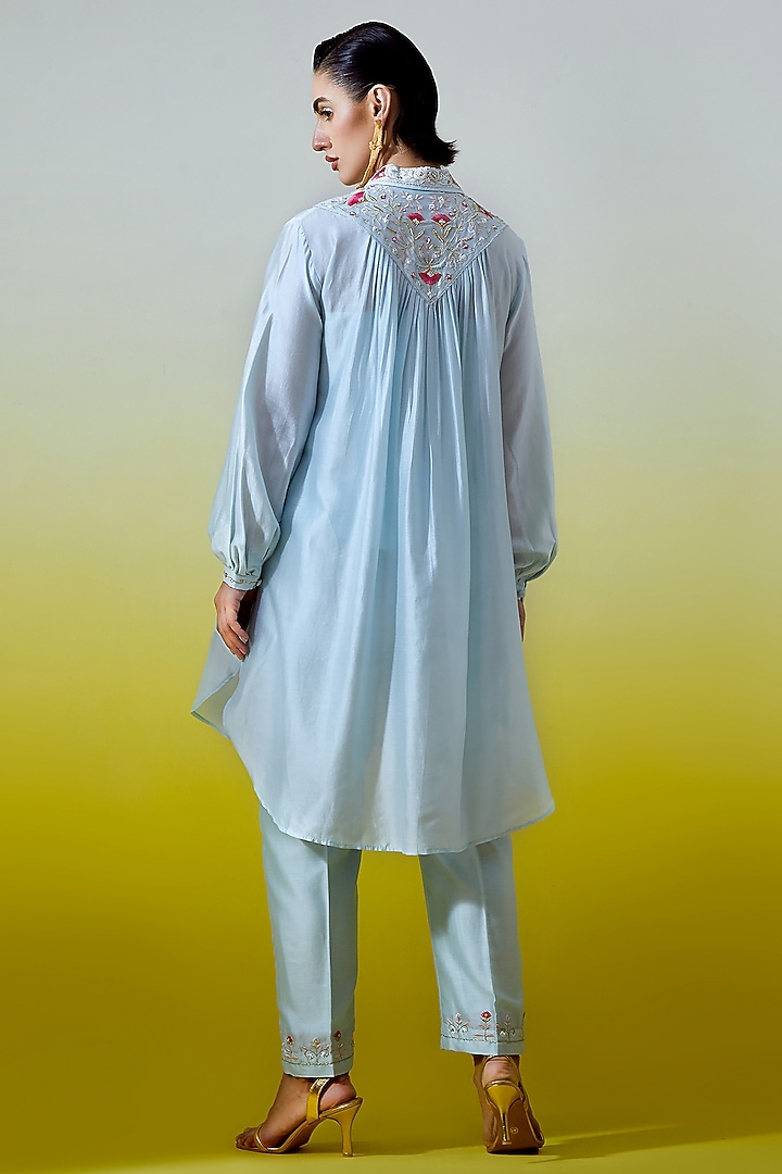 Light Blue Silk Chanderi Embroidered Co-Ord Set by Anantaa By Roohi Trehan at Pernia's Pop Up Shop