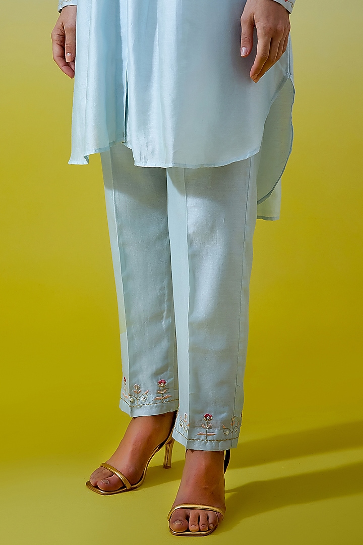 Light Blue Silk Chanderi Embroidered Co-Ord Set by Anantaa By Roohi Trehan at Pernia's Pop Up Shop