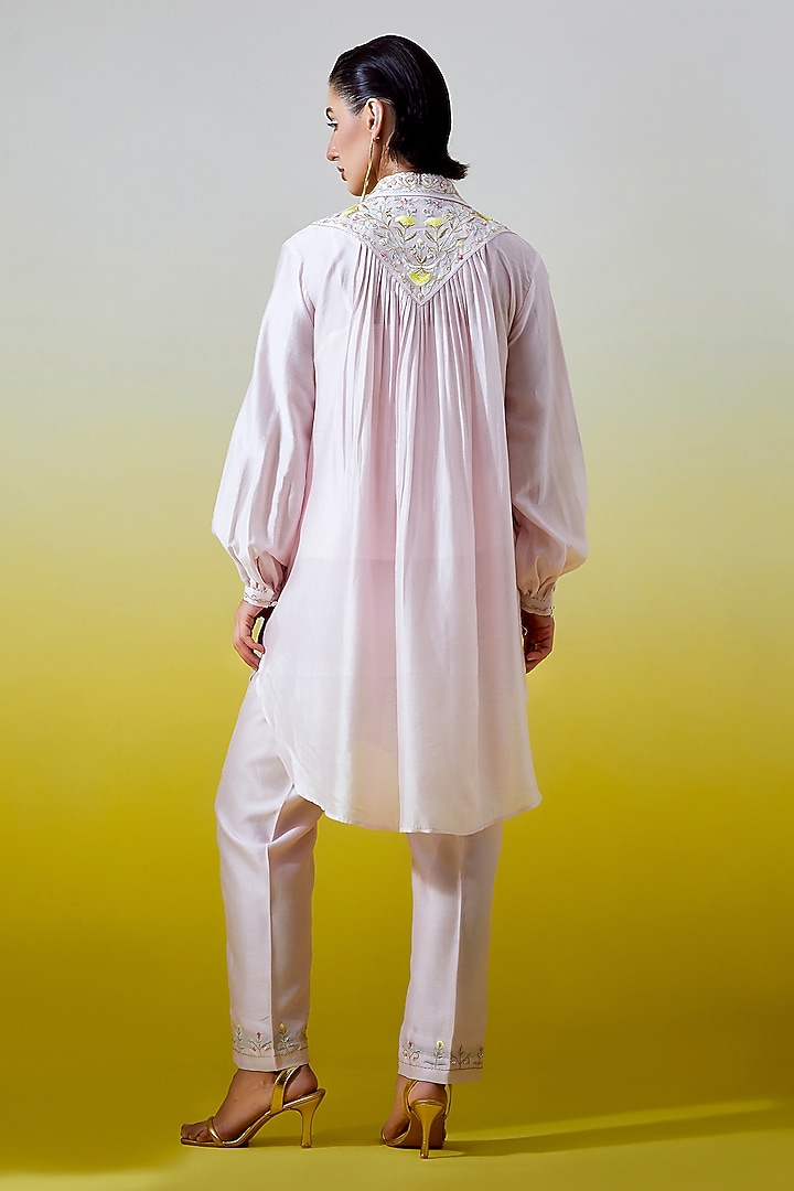 Light Pink Silk Chanderi Embroidered Co-Ord Set by Anantaa By Roohi Trehan at Pernia's Pop Up Shop