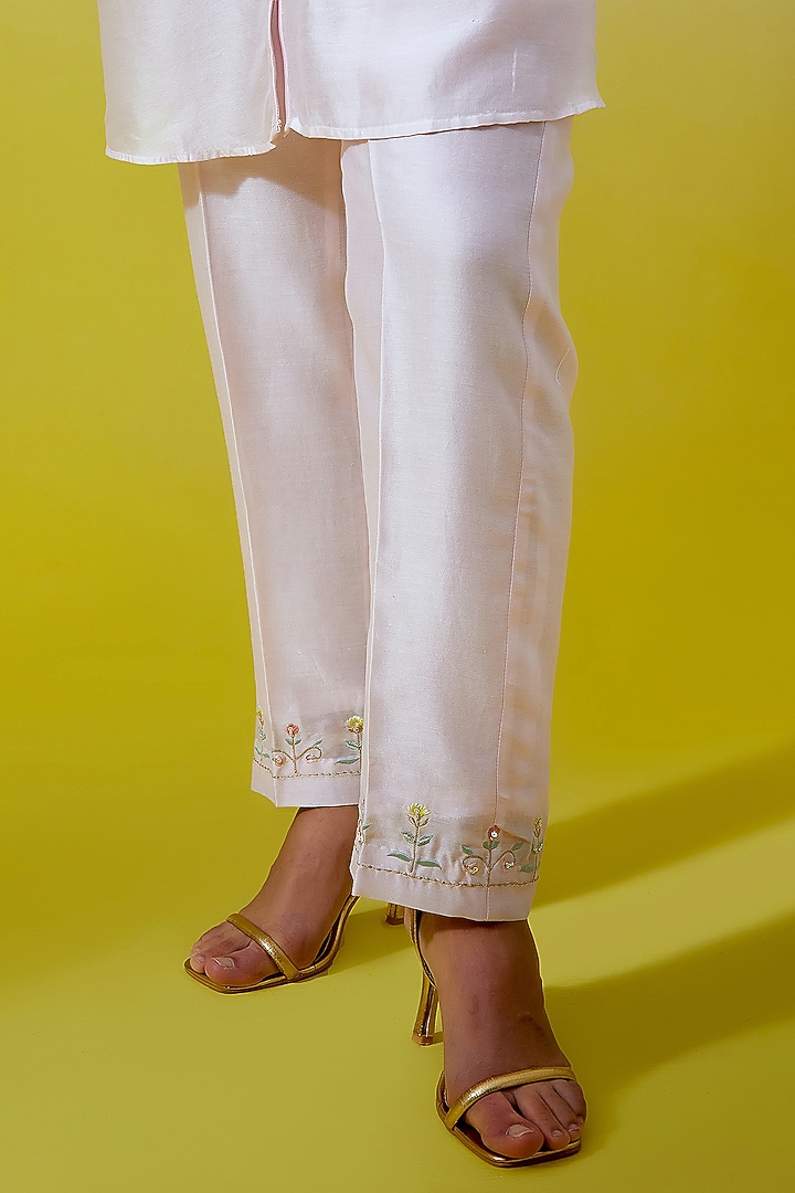 Light Pink Silk Chanderi Embroidered Co-Ord Set by Anantaa By Roohi Trehan at Pernia's Pop Up Shop