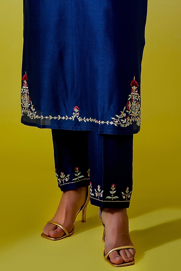 Blue Silk Chanderi Embroidered Kurta Set by Anantaa By Roohi Trehan at Pernia's Pop Up Shop