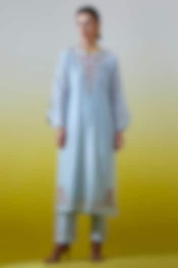 Light Blue Silk Chanderi Embroidered Kurta Set by Anantaa By Roohi Trehan at Pernia's Pop Up Shop