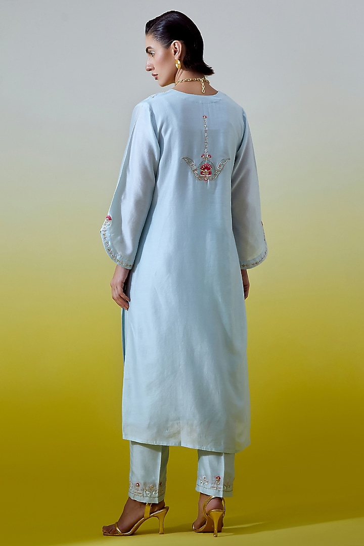 Light Blue Silk Chanderi Embroidered Kurta Set by Anantaa By Roohi Trehan at Pernia's Pop Up Shop
