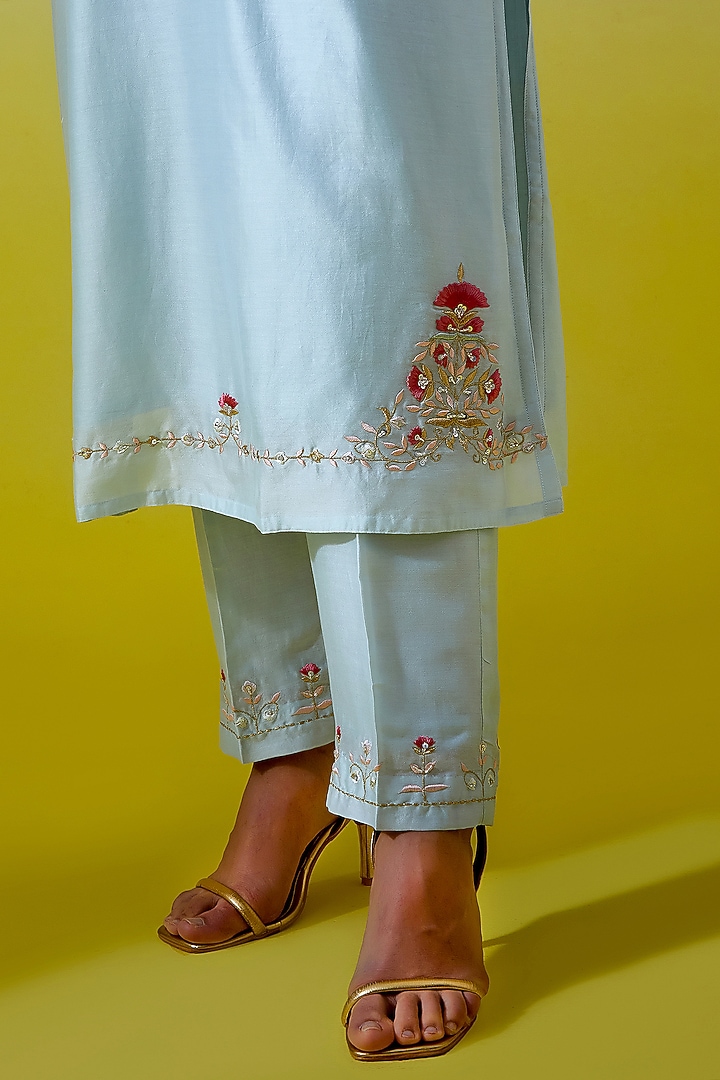 Light Blue Silk Chanderi Embroidered Kurta Set by Anantaa By Roohi Trehan at Pernia's Pop Up Shop