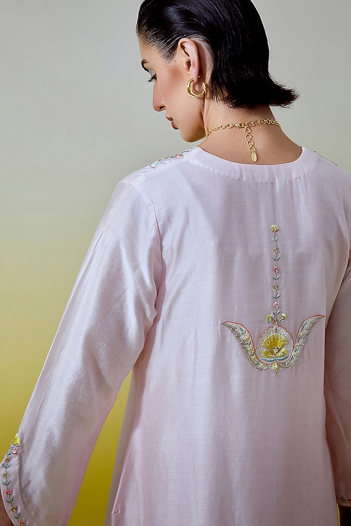 Light Pink Silk Chanderi Embroidered Kurta Set by Anantaa By Roohi Trehan at Pernia's Pop Up Shop