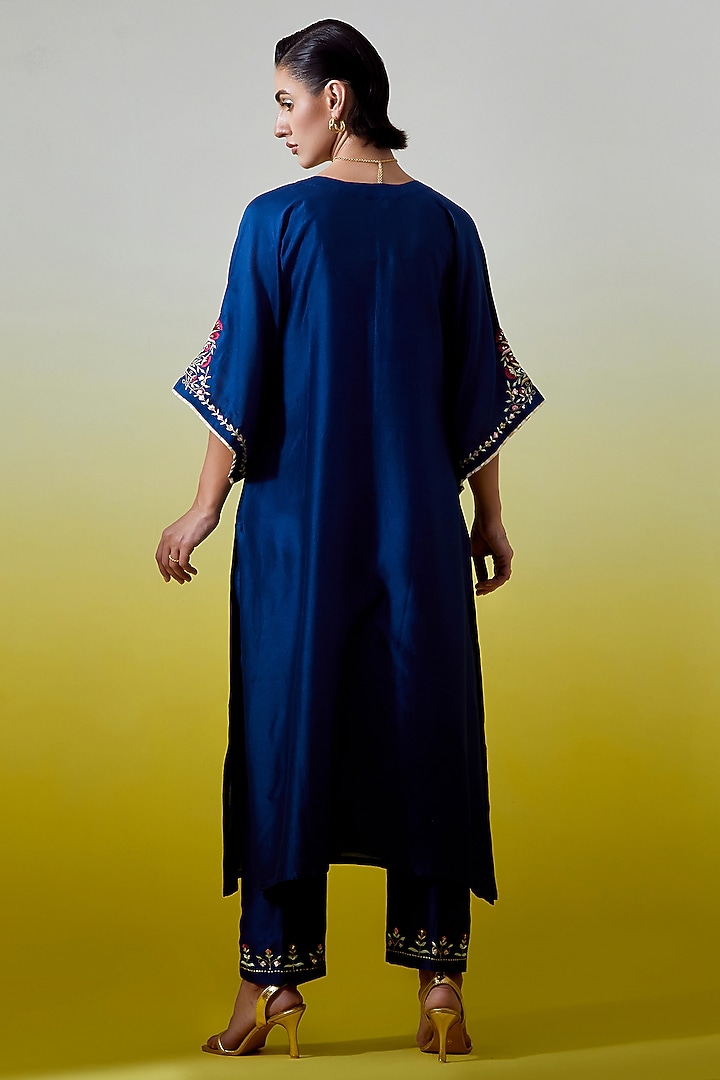Blue Silk Chanderi Embroidered Kurta Set by Anantaa By Roohi Trehan at Pernia's Pop Up Shop