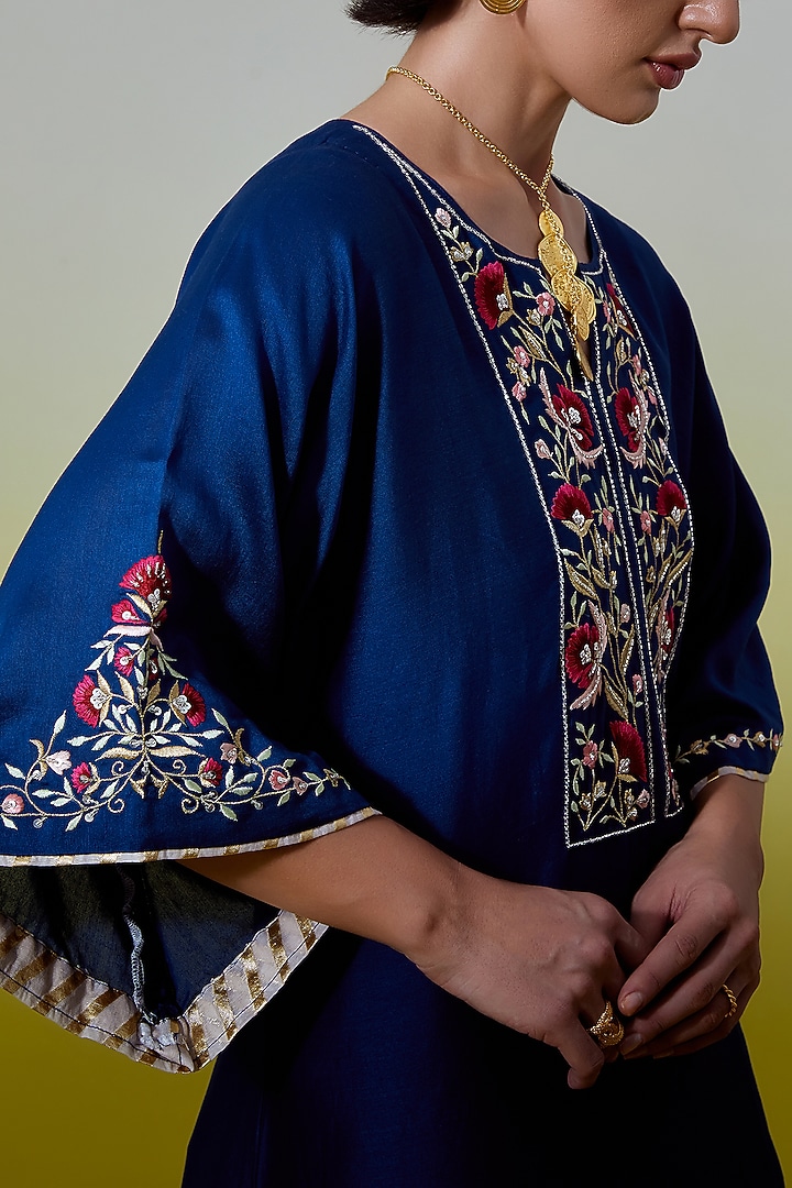 Blue Silk Chanderi Embroidered Kurta Set by Anantaa By Roohi Trehan at Pernia's Pop Up Shop